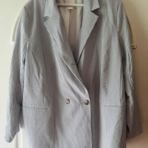 H&M Pinstripe Women’s Oversized Blazer Blue and White